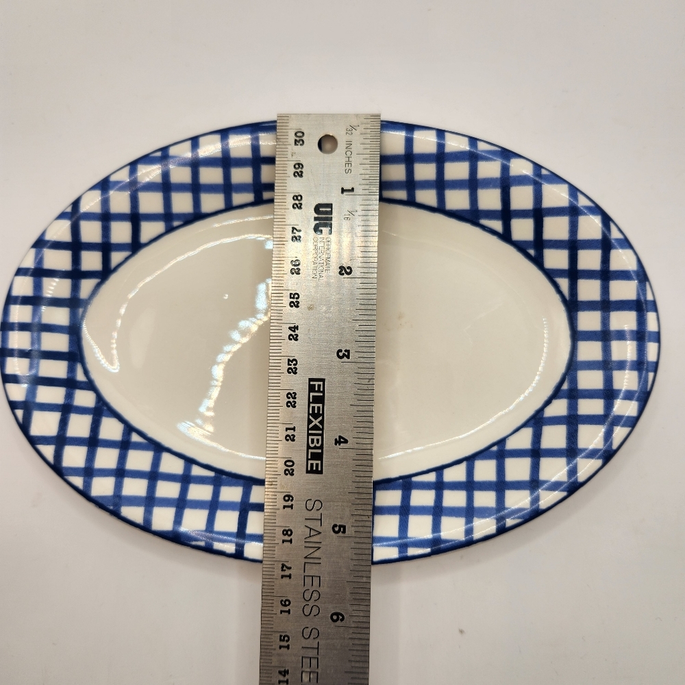 Rae Dunn Blue & White Checkered Appetizer/Dessert Plates, Set of 2 - Picture 8 of 9